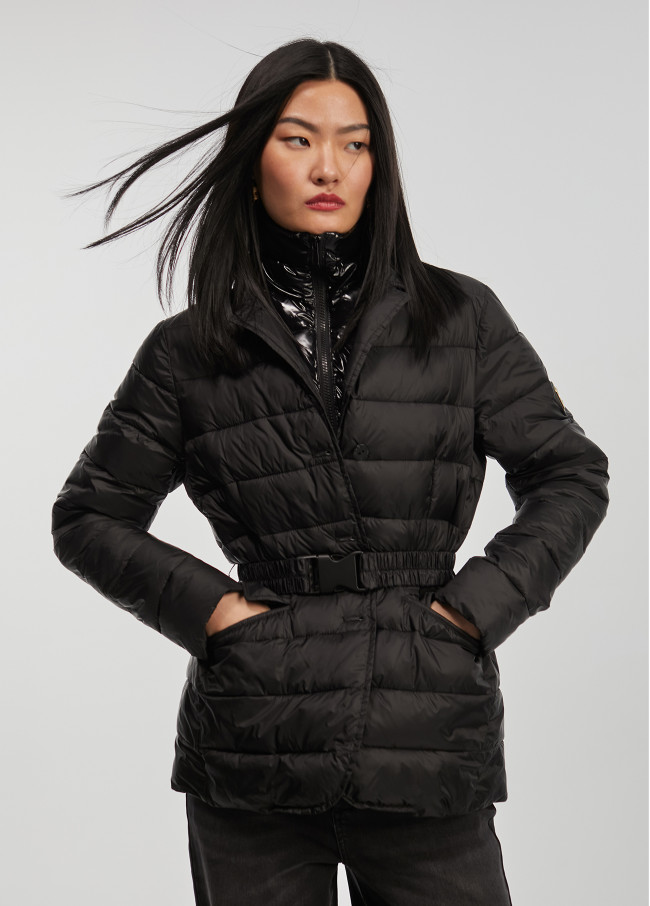 Puffer jacket with belt