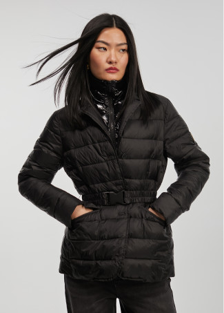 Puffer jacket with belt