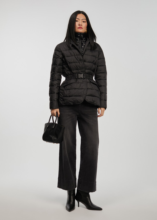 Puffer jacket with belt