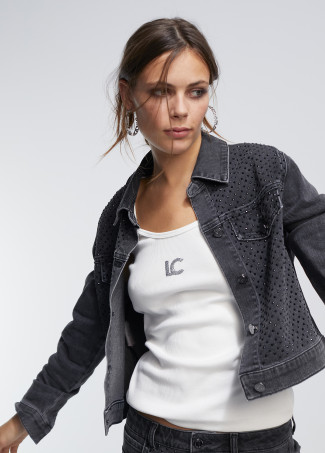 Denim jacket with diamanté detail