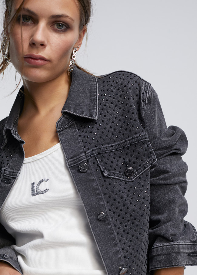Denim jacket with diamanté detail