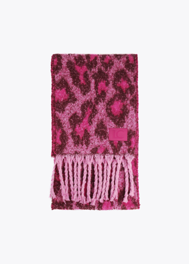 Animal print scarf with fringing