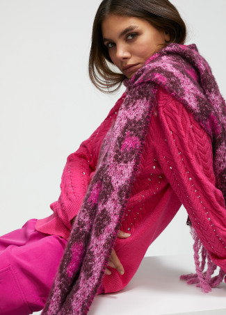 Schal mit Animal Print und Fransen