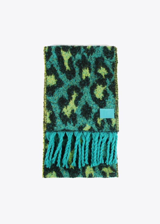 Animal print scarf with fringing