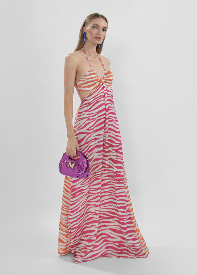 Bedrucktes Kleid mit Knoten an der Taille