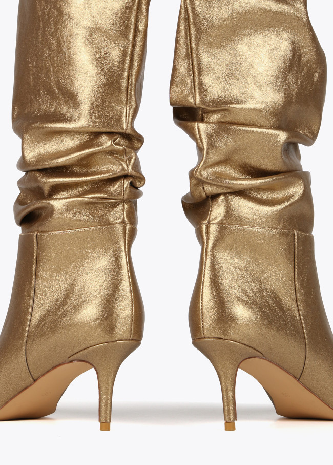 Gathered knee-high boots