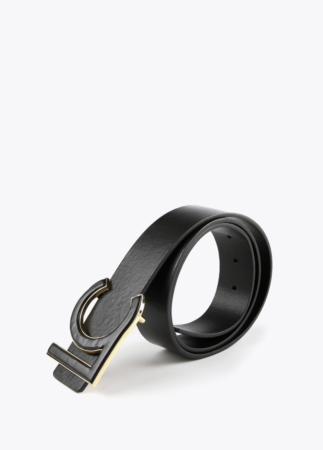 Faux leather belt with covered buckle