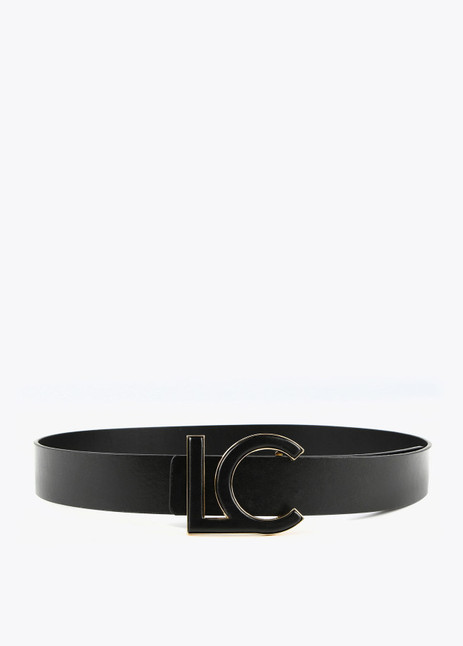 Faux leather belt with covered buckle