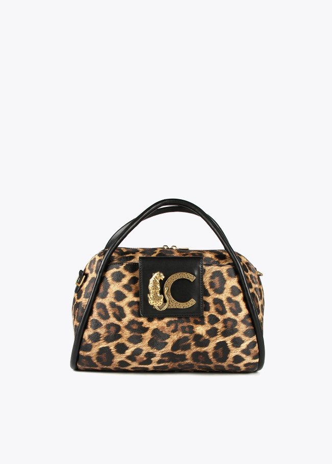 Faux leather and animal print bowling bag