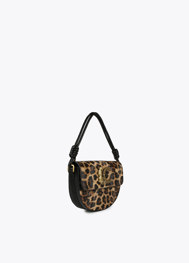 Halbmondförmige Umhängetasche mit Animal Print