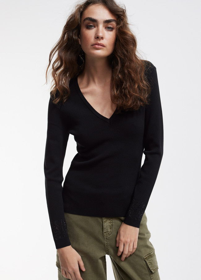 Pullover maglia strass