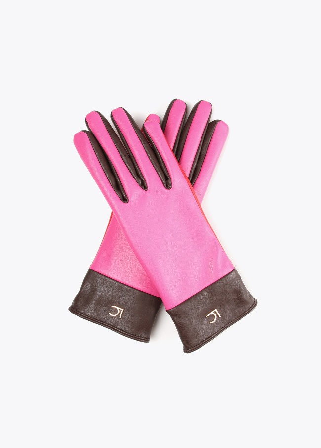 Three-coloured faux leather gloves