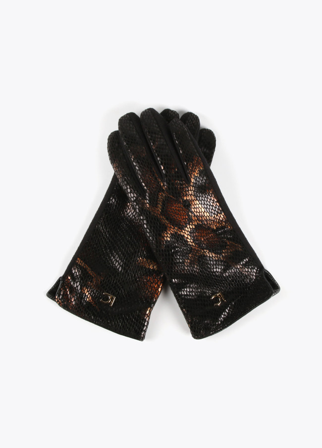 Handschuhe mit metallisiertem Animal Print