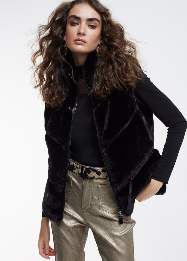 Cropped faux fur waistcoat