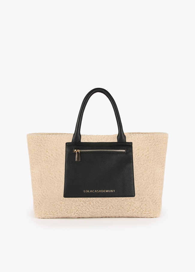 Faux shearling tote bag