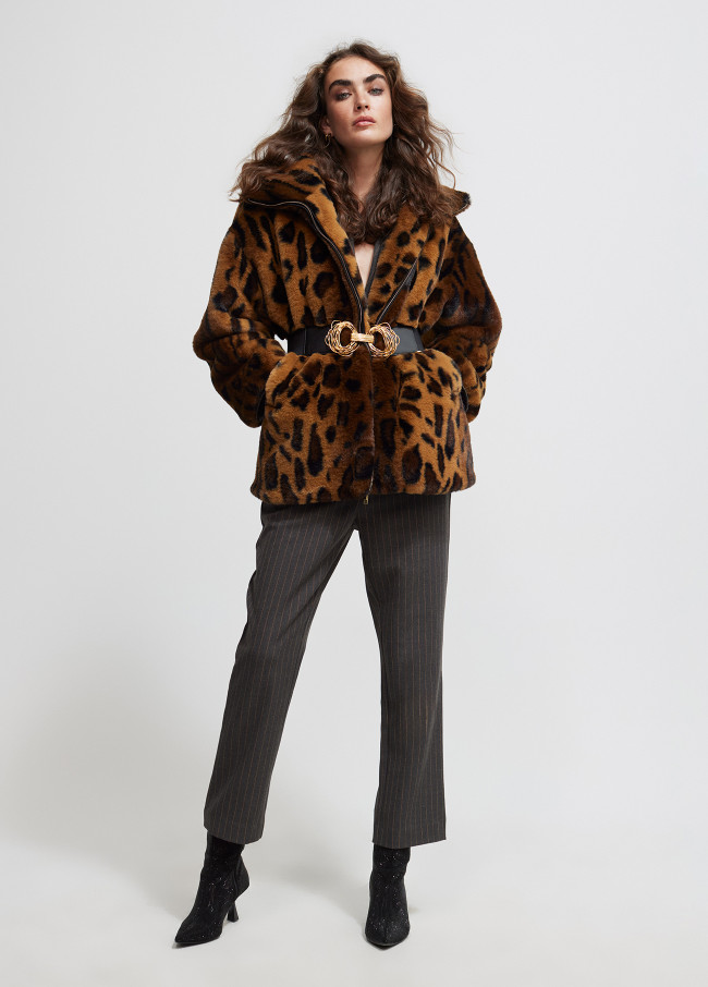 Jacke aus Kunstfell mit Animal Print