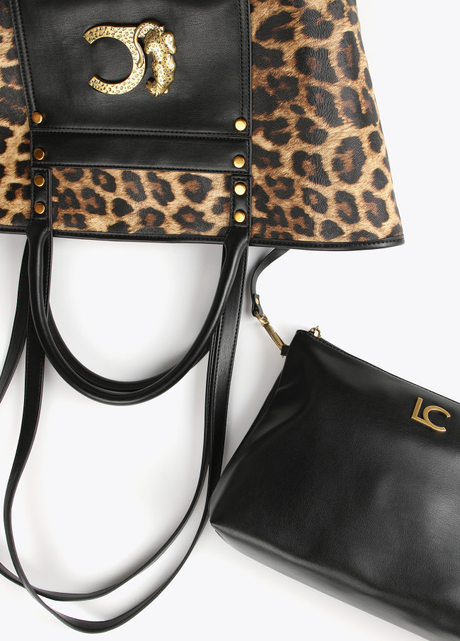 Borsa shopper con stampa animalier
