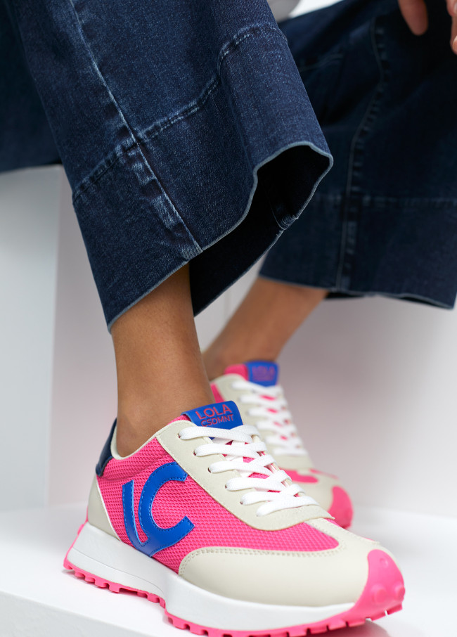 Blue and neon pink sneakers