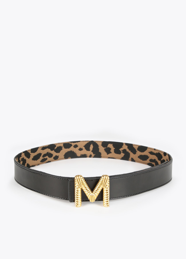 Cinturón reversible estampado animal y negro