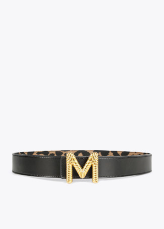 Reversible animal print and black belt