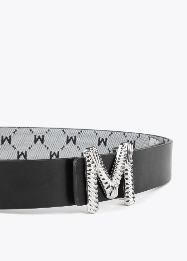 Grey and black reversible belt
