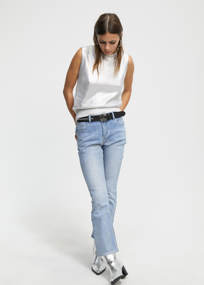 Iridescent-effect jeans