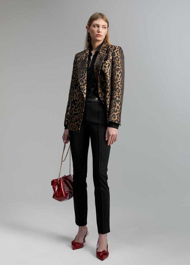 Faux leather detail trousers