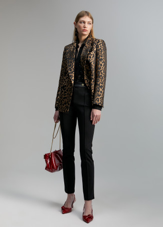 Faux leather detail trousers