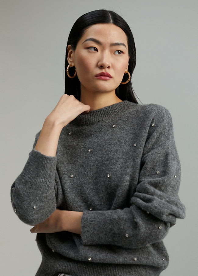 Sweater with crystal details