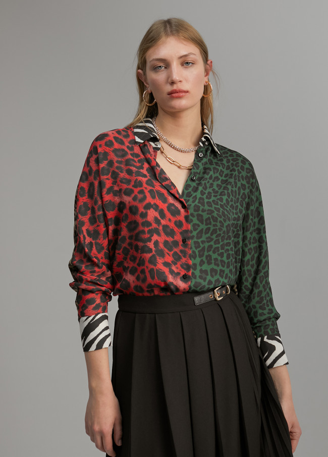 Combined animal print shirt