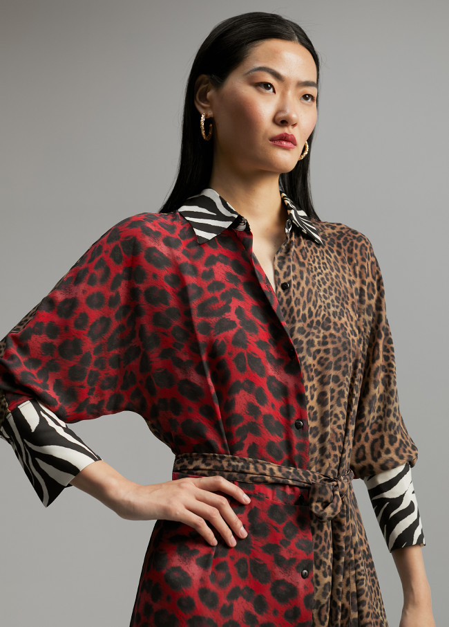 Vestido animal print combinado