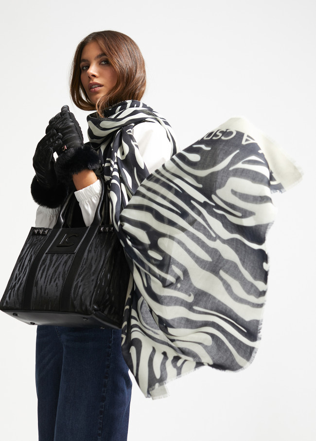 Logo and zebra print scarf