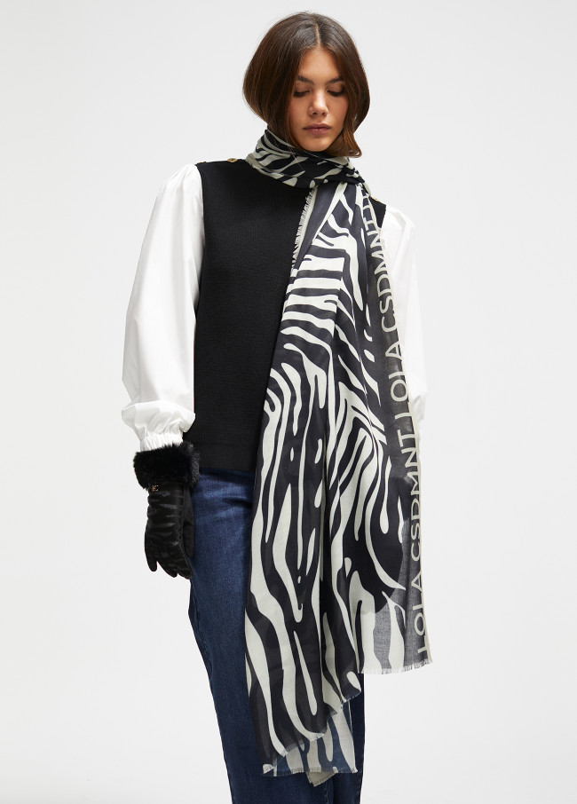 Logo and zebra print scarf