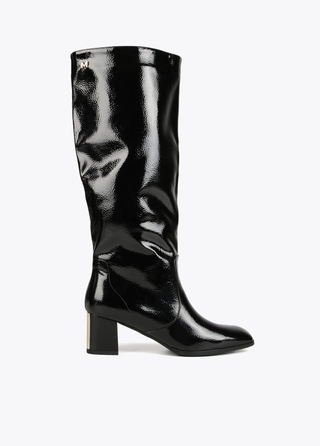 Faux patent leather knee-high boots