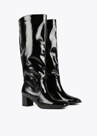 Faux patent leather knee-high boots