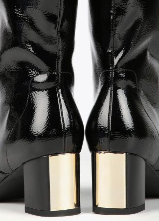 Faux patent leather knee-high boots