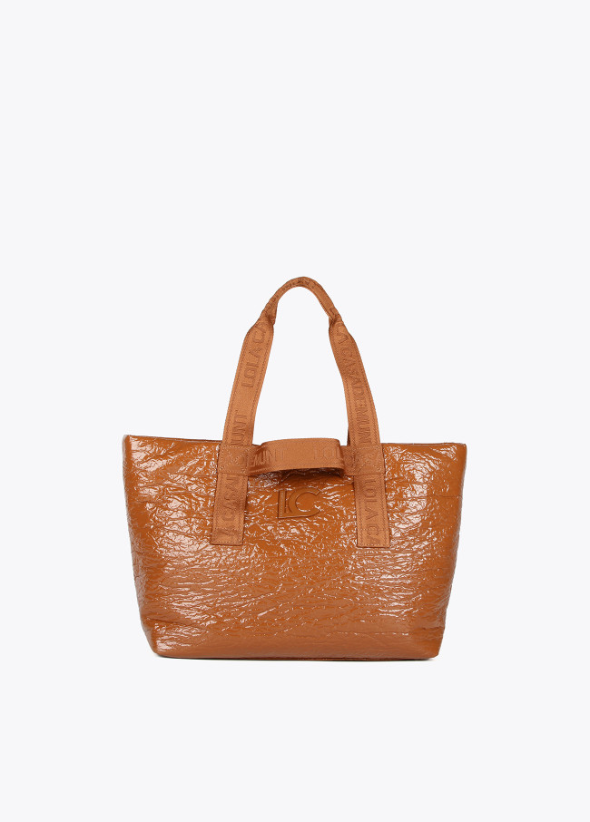 Faux patent leather tote bag