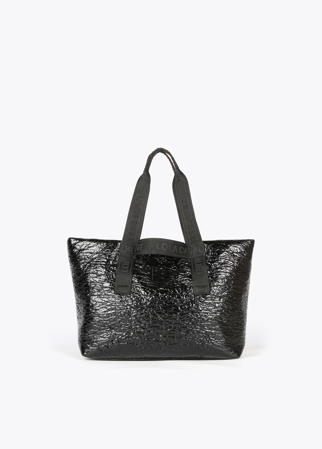 Faux patent leather tote bag