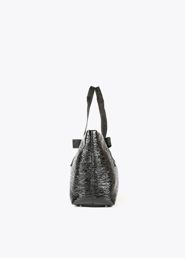 Faux patent leather tote bag