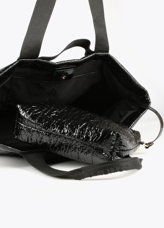 Faux patent leather tote bag