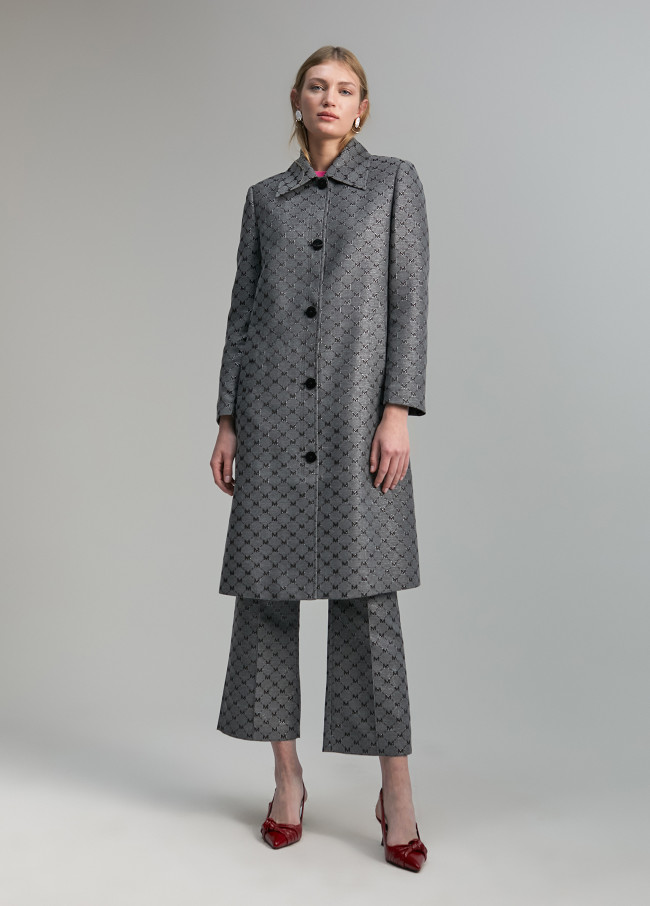 Shimmer monogram trench coat