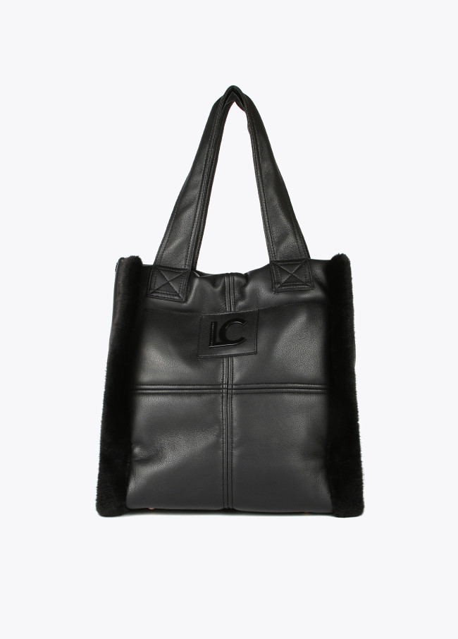 Faux leather and faux fur tote bag