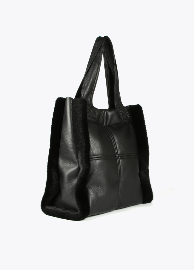 Faux leather and faux fur tote bag
