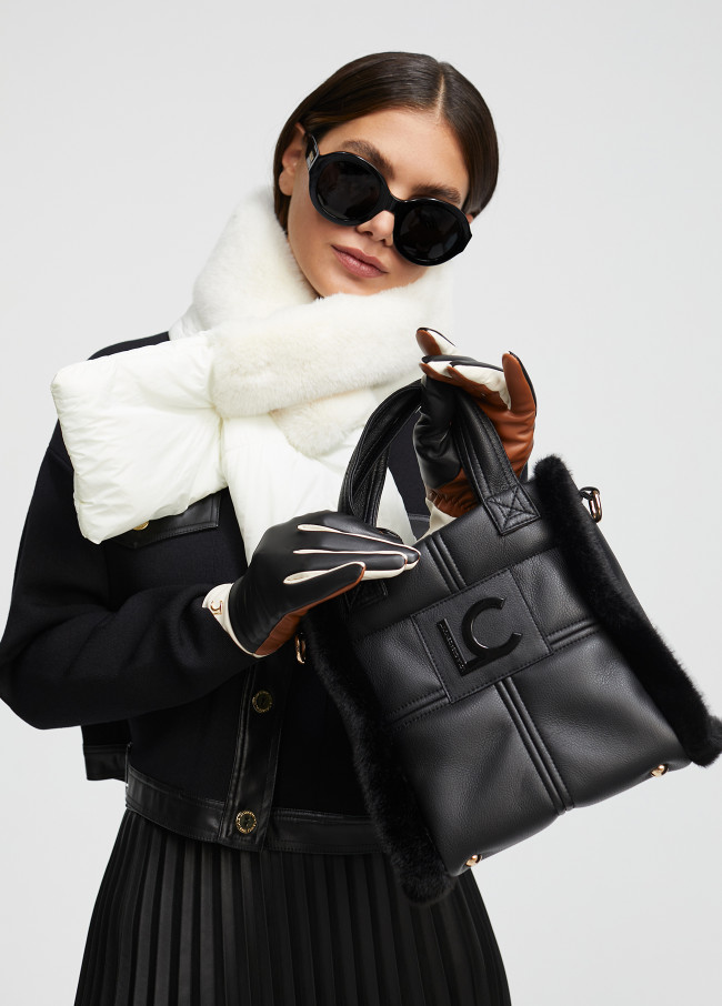 Faux leather and faux fur crossbody bag