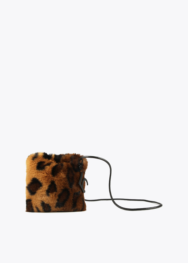 Faux animal fur crossbody bag