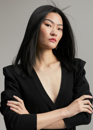 Knit dress with shoulder pads