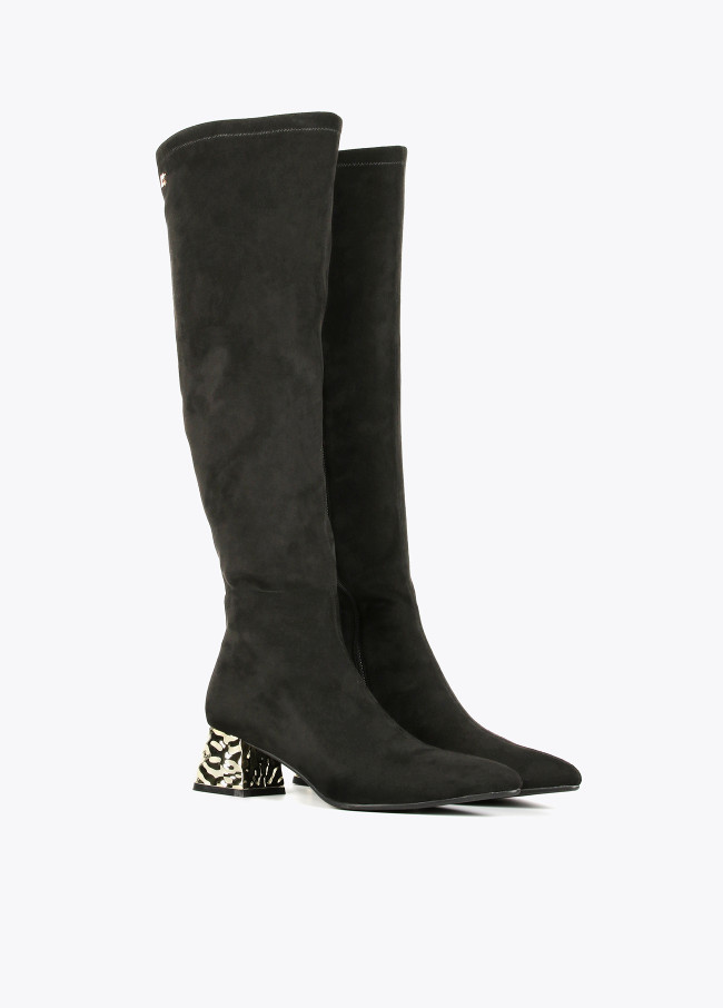 Knee-high boots with gold heel