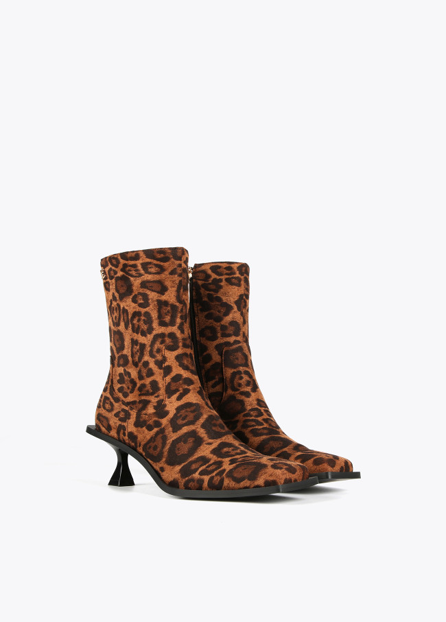 Animal print fabric ankle boots