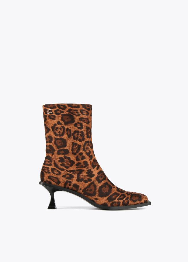 Animal print fabric ankle boots