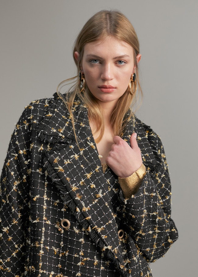 Cappotto a quadri in lurex